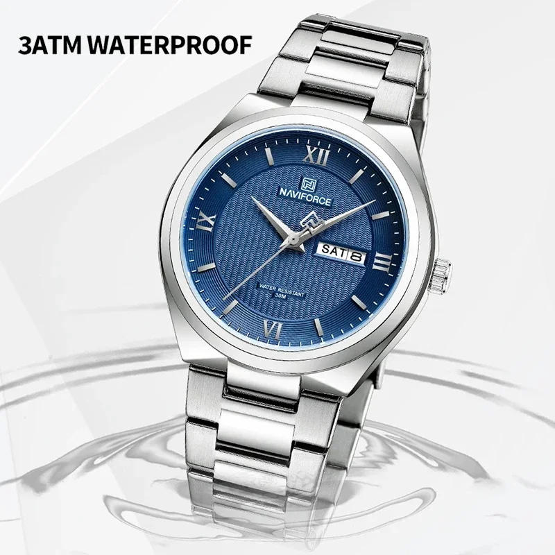 Часы наручные NAVIFORCE Мужские кварцевые модные деловые с стальным браслетом