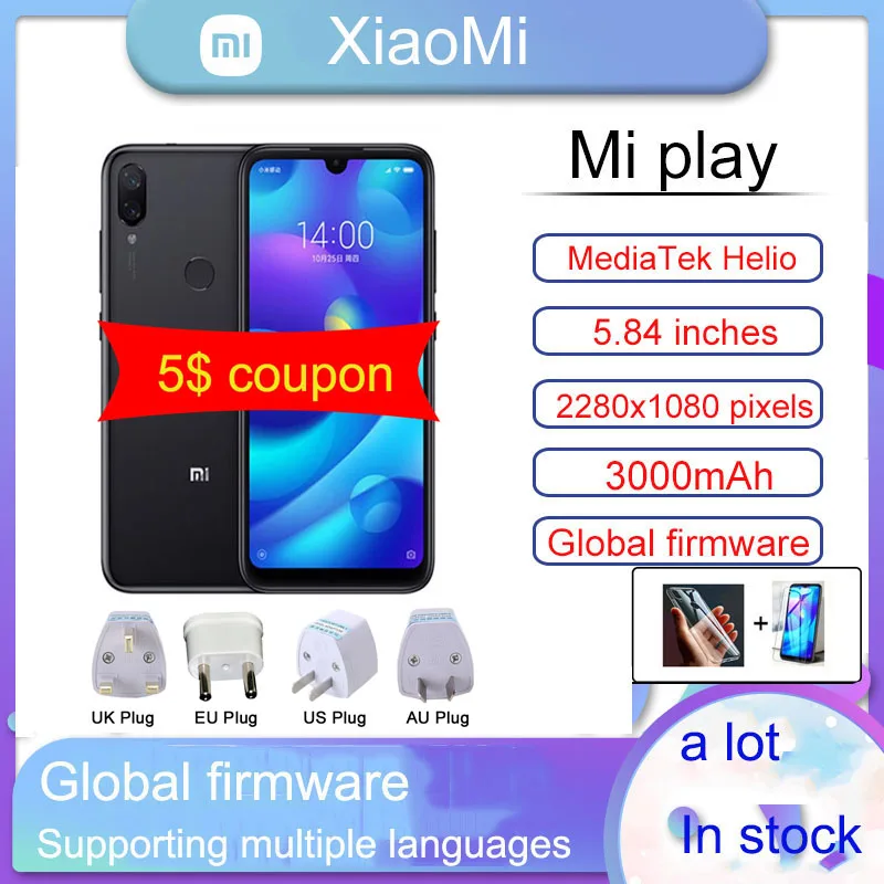 Celular Xiaomi Mi Play Smartphone Mediatek MT6765 Helio P35 Telephone Intelligent 1080 X 2280 PixelsRandom color with gift