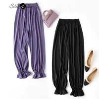 summer cool pants luxury silk double qiao satin casual pants 92natural mulberry silk cropped pants loose bloomers
