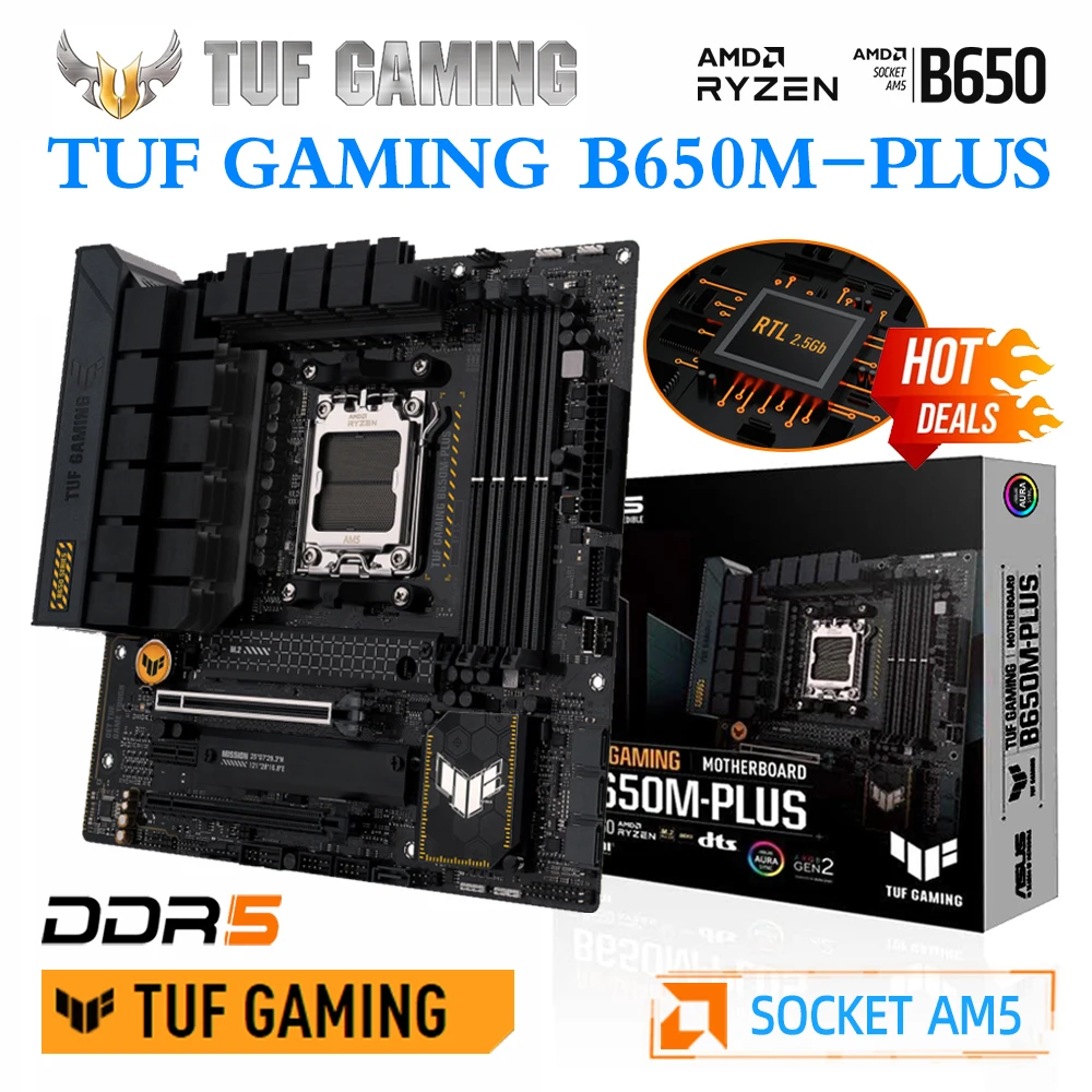 

Материнская плата ASUS TUF GAMING B650M PLUS AM5 для AMD Ryzen 7950X 7700X 7600X AMD B650 Двухканальная материнская плата D5 6400 МГц + (OC) Max-128G с PCIe5.0 USB 3.2