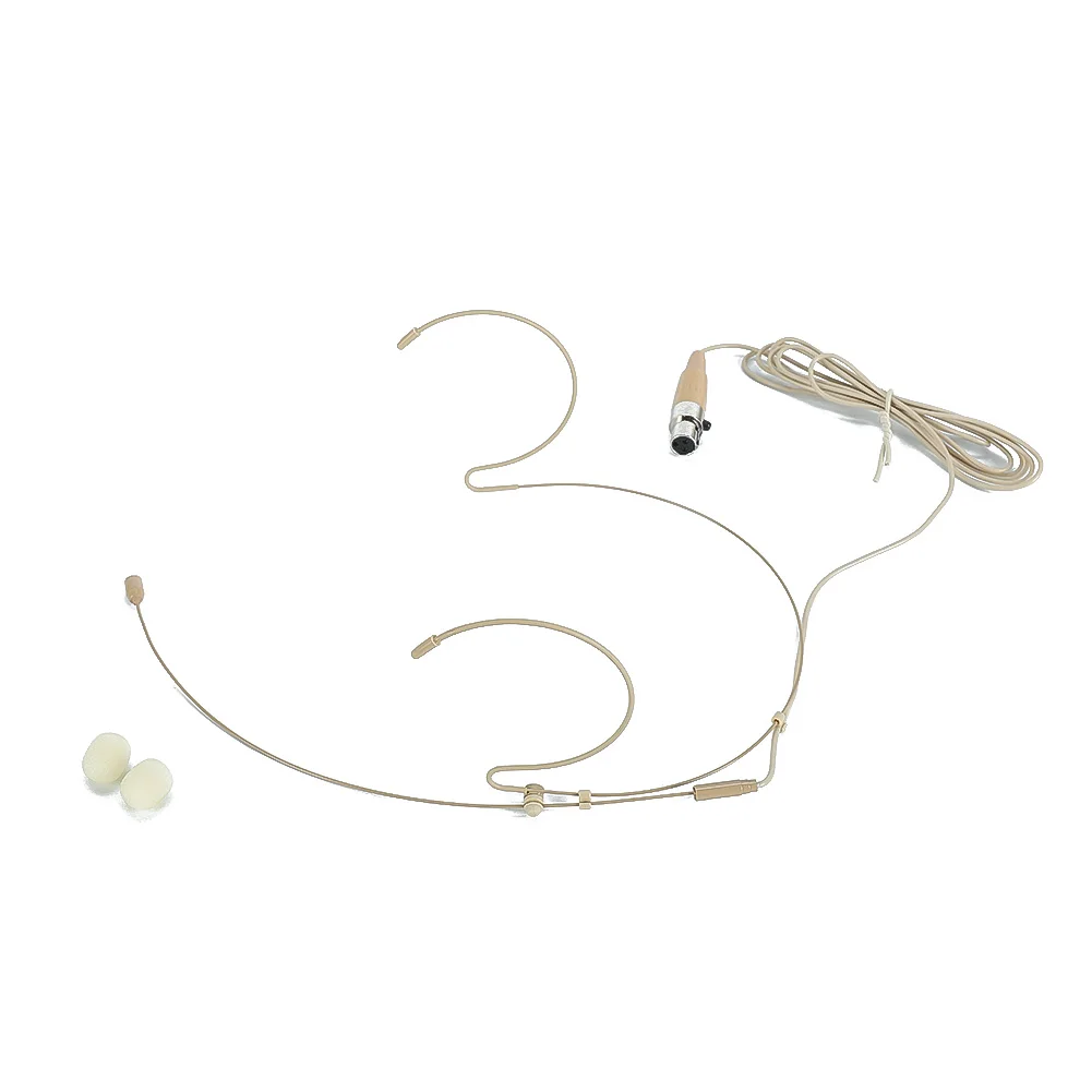 Headworn Headset Mic 1.2m 100-20KHZ Beige Microphone Omnidirectional With Microphone Cover Φ4.0 Mm Double Earhook enlarge