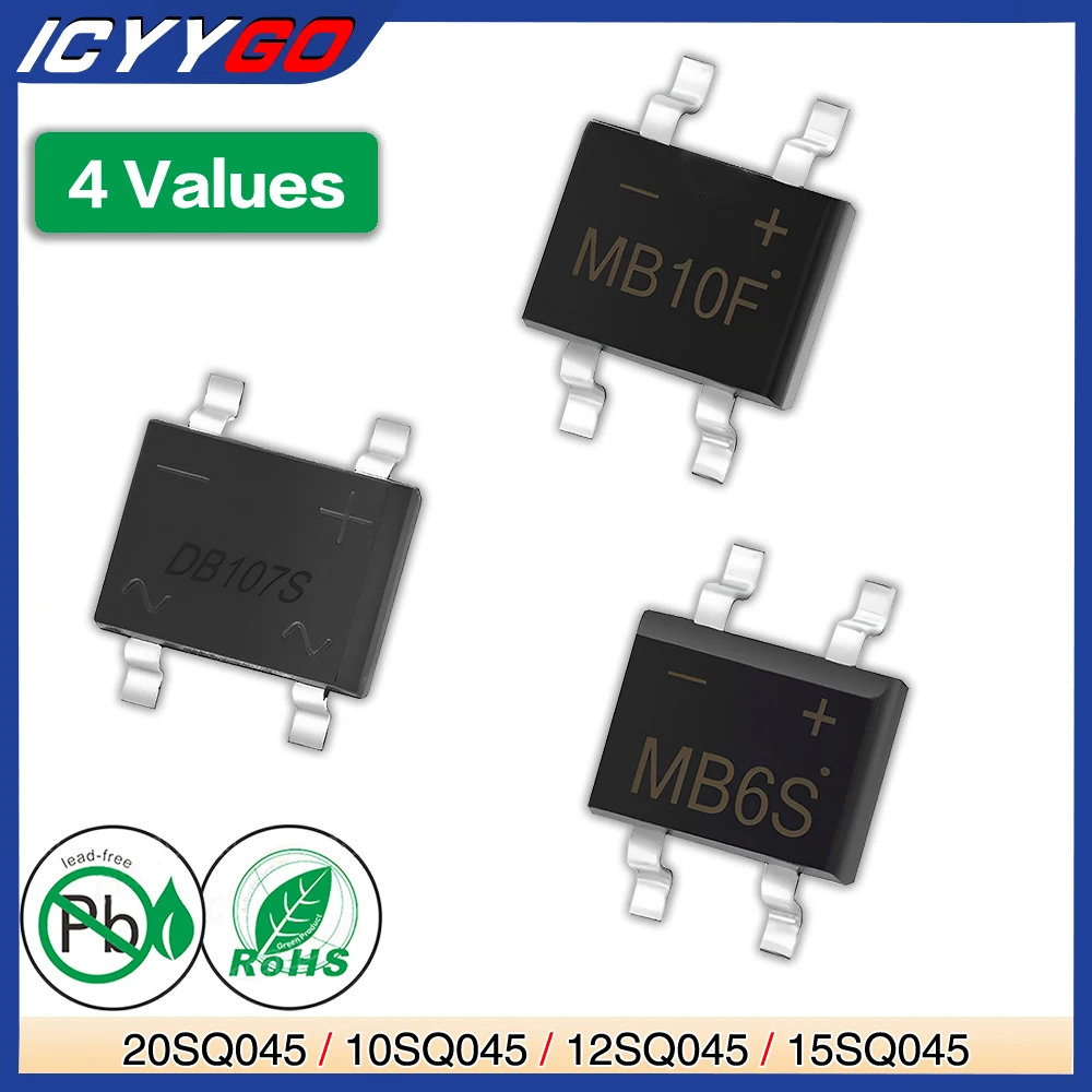 

DB207S MB10F MB6S MB10S DB107S SMD Diode Bridge Rectifier MBS MBF 2A 1A 0.5A 600V 1000V MB 6S 10S Single Phase Silicon Diodes