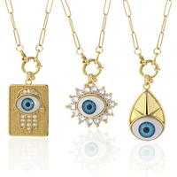 evil blue eye womans necklace gold color enamel pendant necklace for women stainless steel long chain link necklace punk collar
