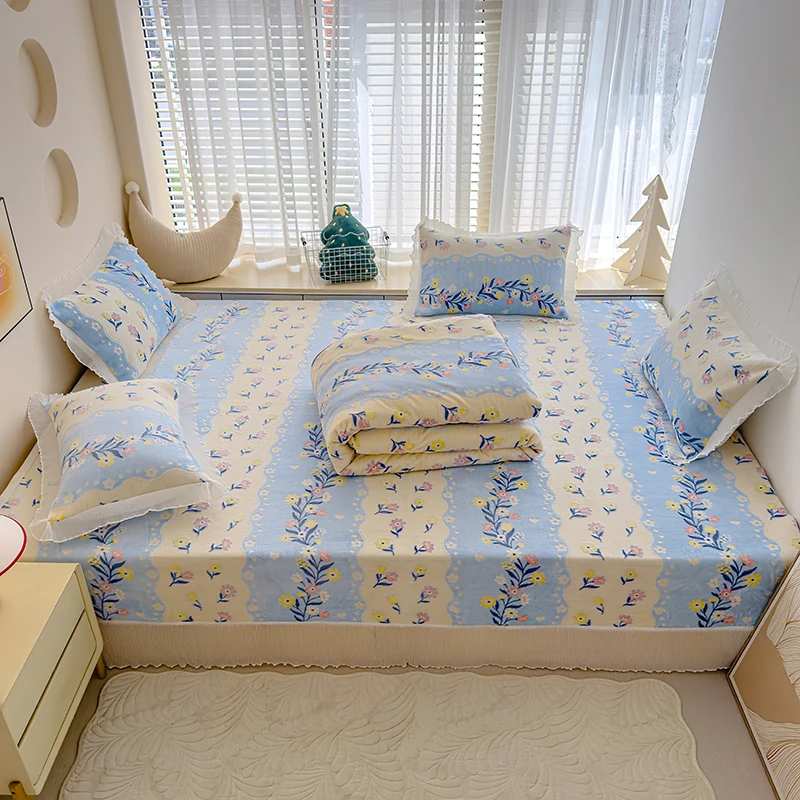 Custom Tatami Carved Velvet Bed Cover Breathable Non-Slip Northeast Large Kang Thickened Milk Coral Sheet