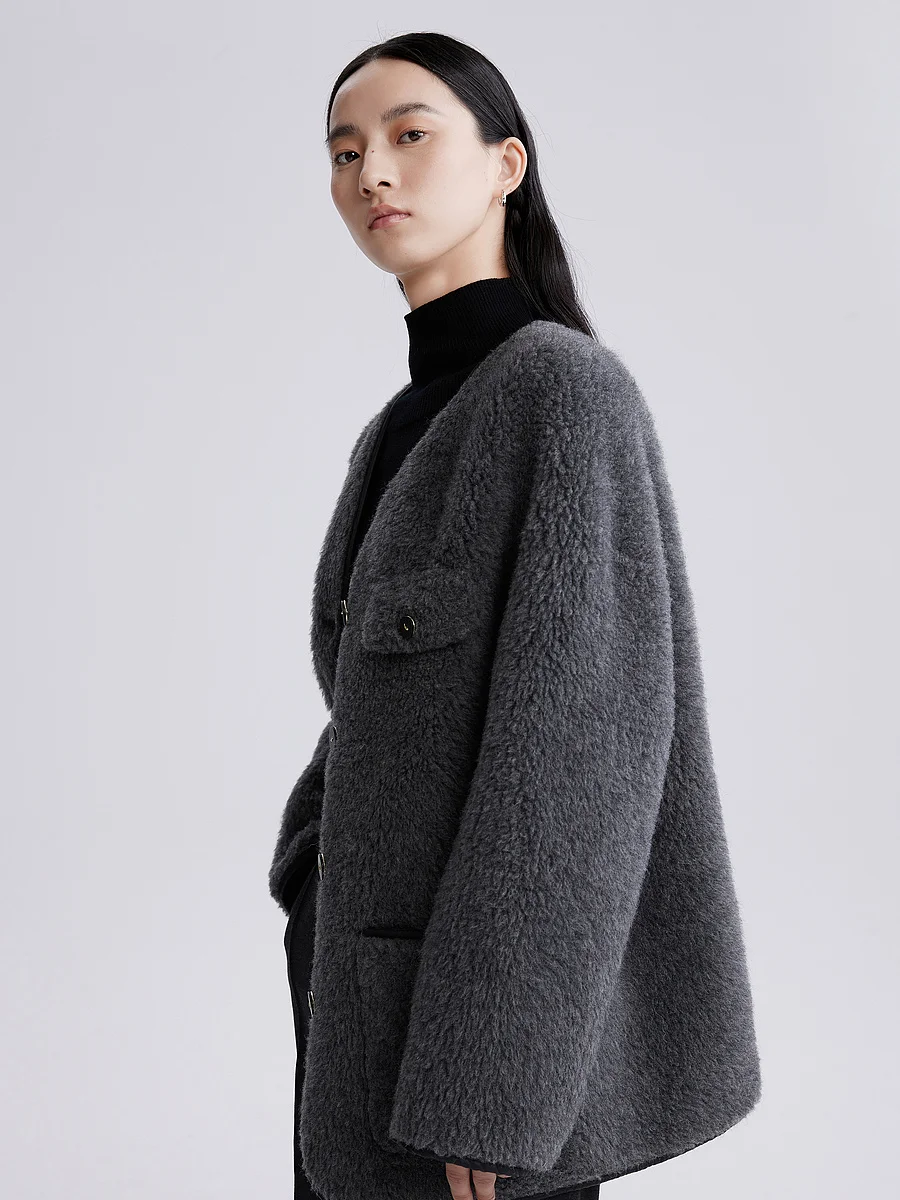 HS Темно-серая изящная верхняя одежда 2023 зимняя новая женская шерстяная модная High