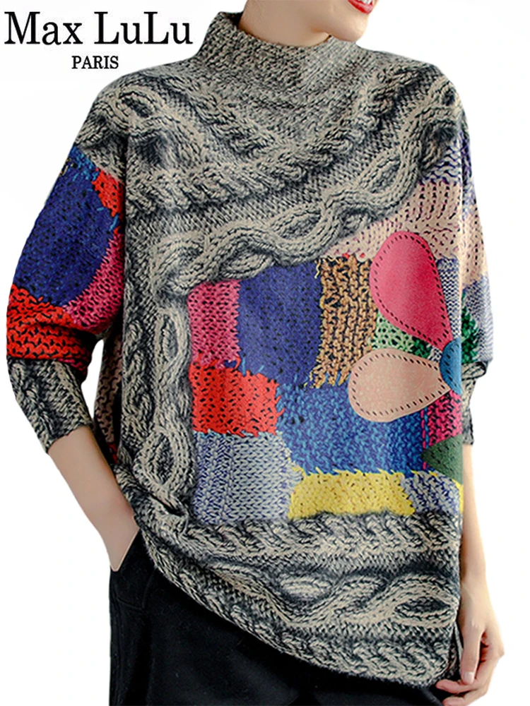 Женский вязаный свитер Max LuLu элегантный теплый пуловер с высоким воротником
