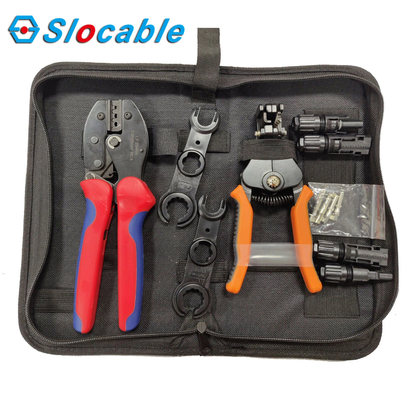 

Slocable PV Connector Crimper Tool Kit for 14/12/10AWG Copper Pins Crimping and Stripping Tools Spanner Bag