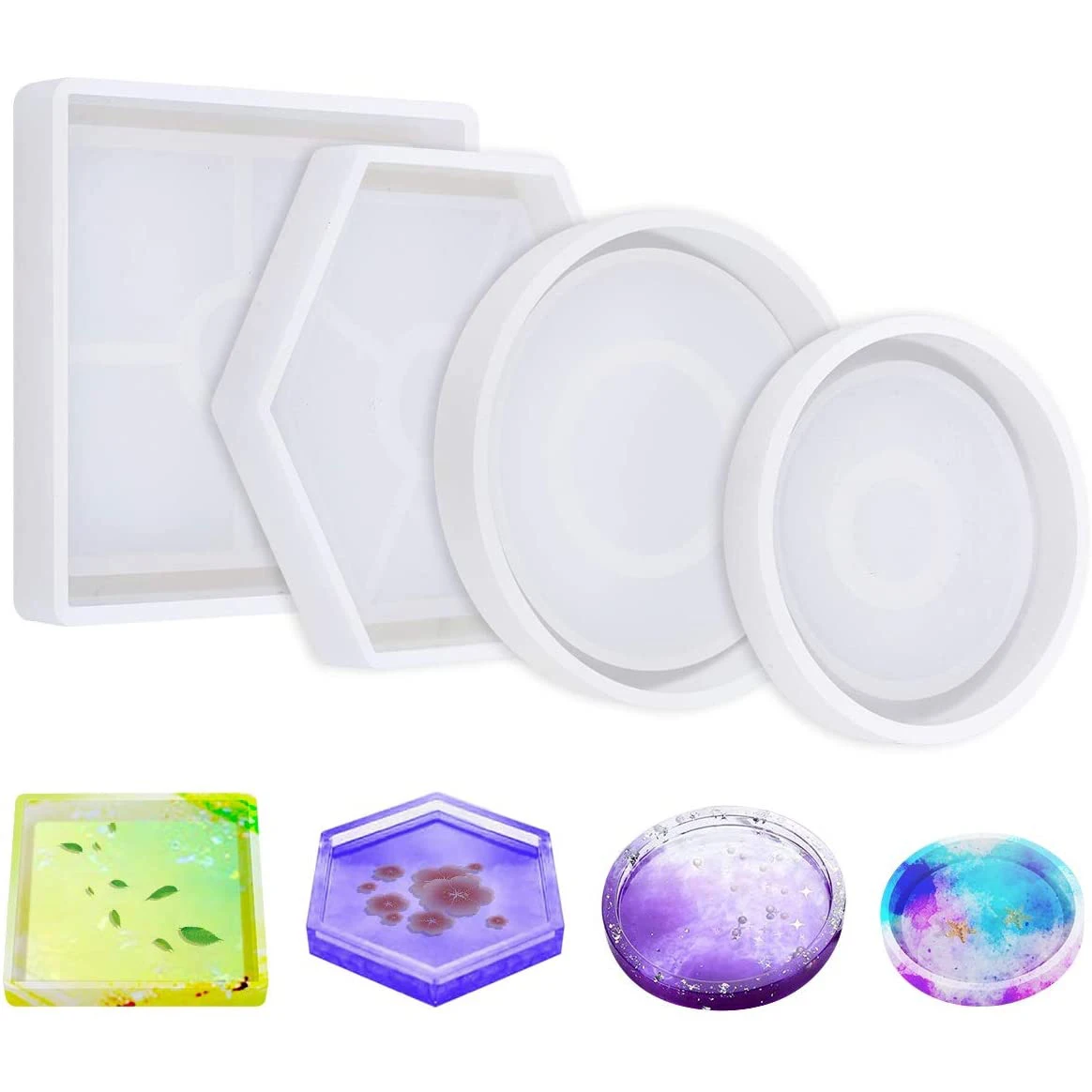 

DIY Coaster Silicone Mold Epoxy Resin Casting Molds Craft Clay Jewelry Making Accessories Round Square Hexagon Shaped