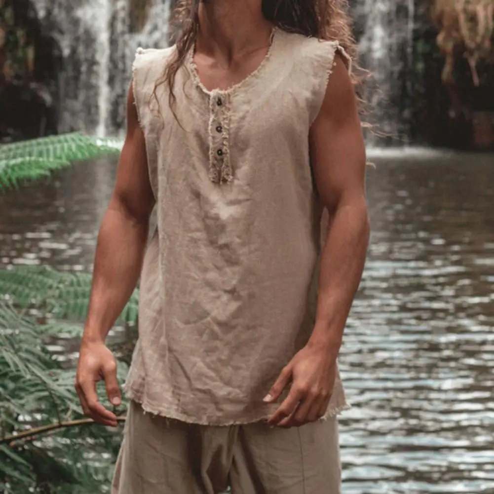 

Casual Mens Cotton Linen Vest Solid Color Sleeveless O-Neck Tank Tops 2022 Summer Vintage Loose Pullover Top For Men Streetwear