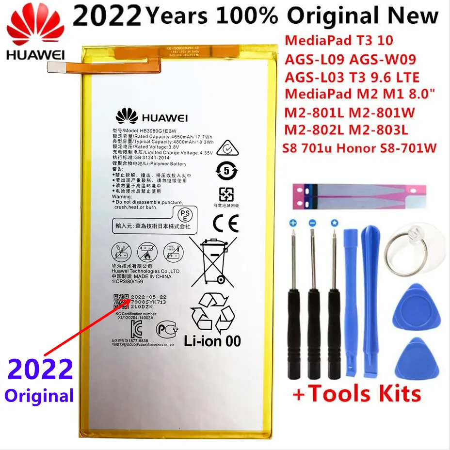 

100% Original New Battery 4800mAh For Huawei MediaPad T3 8.0 " KOB-L09 BZA-L00/W00 AGS-W09/L0 KOB-W09 Tablet Battery + Tools