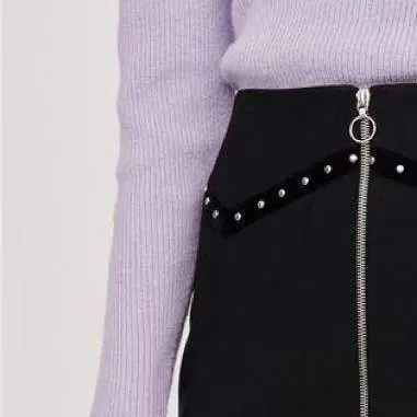 

Women Skirt Mini Pencil Slim Rivet Zipper Solid Knitted High Street Autumn Winter 2022 New