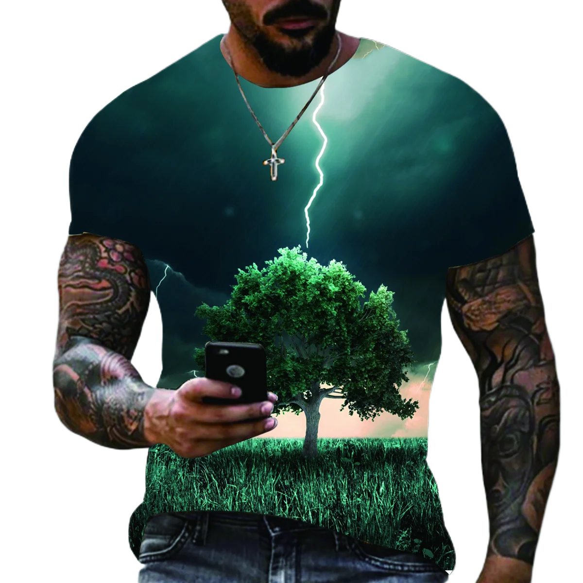 2022 Summer New Men's Oversized T-Shirt Casual Lightning Cool 3D Digital Printed T Shirts for Men Short Sleeve Tee Free Shipping