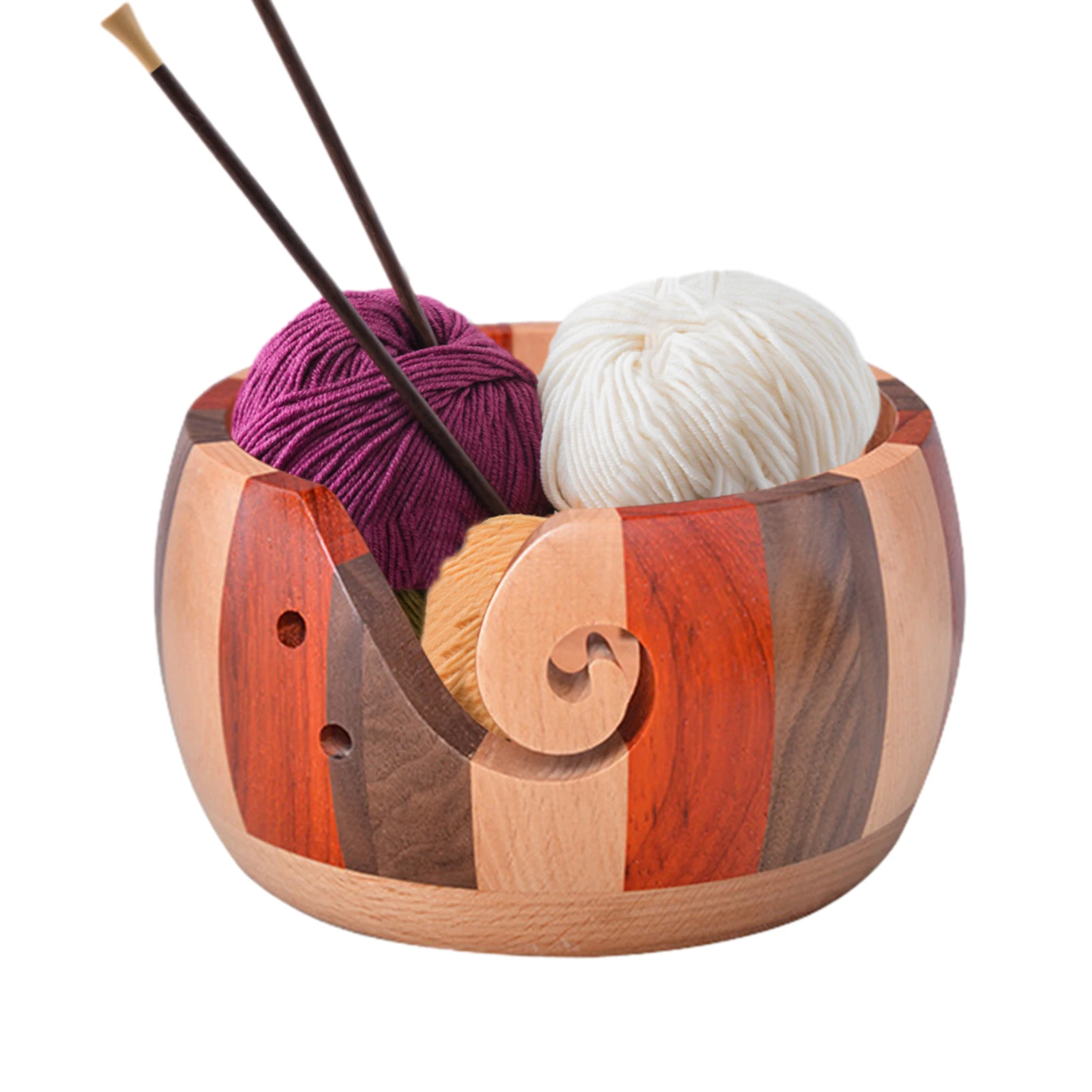 

Деревянная миска из текстильной пряжи, миски для вязания и вязания крючком, Круглый Органайзер для хранения пряжи, держатель для вязания, де...