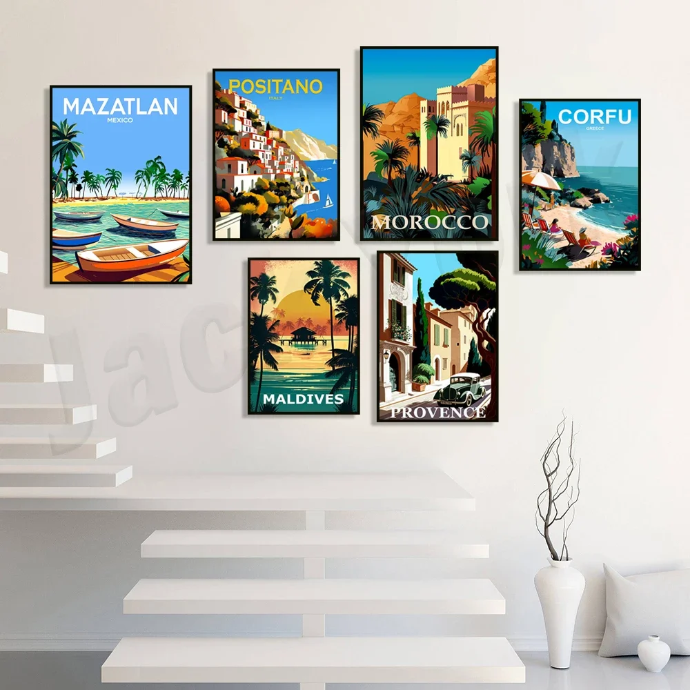 Maldives beach Curacao Southern Caribbean Mazatlan Corfu Italy Monaco French Provence Norwegian fjords land poster