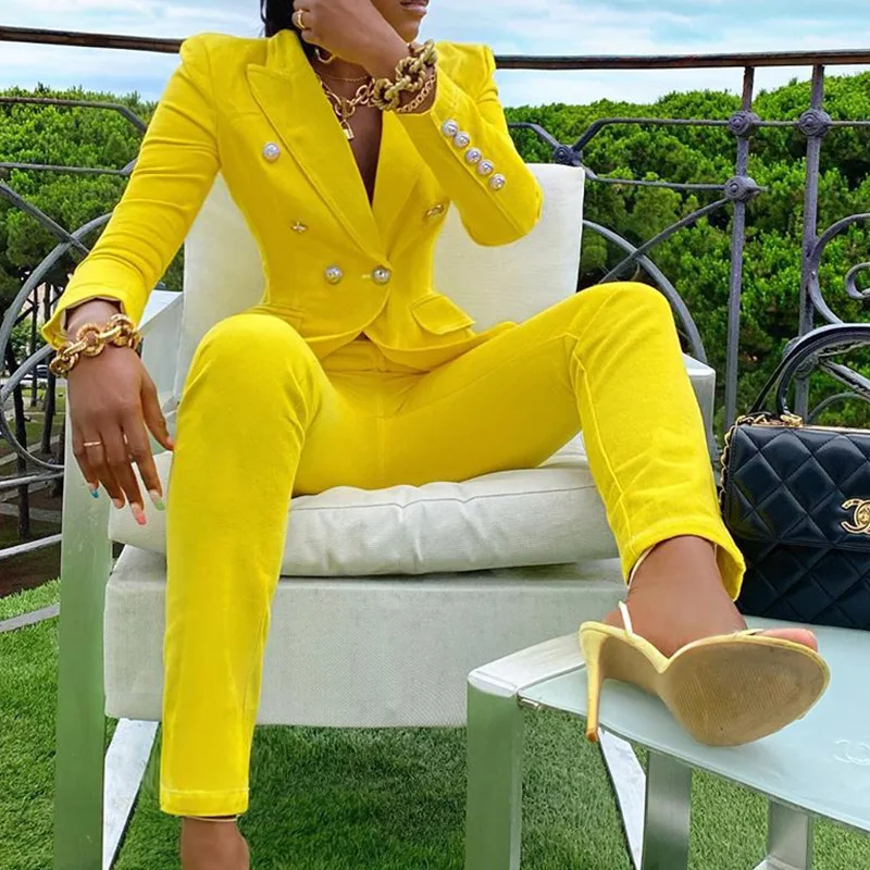 Autumn Winter Streetwear Women's Set Long Sleeve Blazer Pants Suit Office Lady Tracksuit Two Piece Set Fitness Outfits Blazer