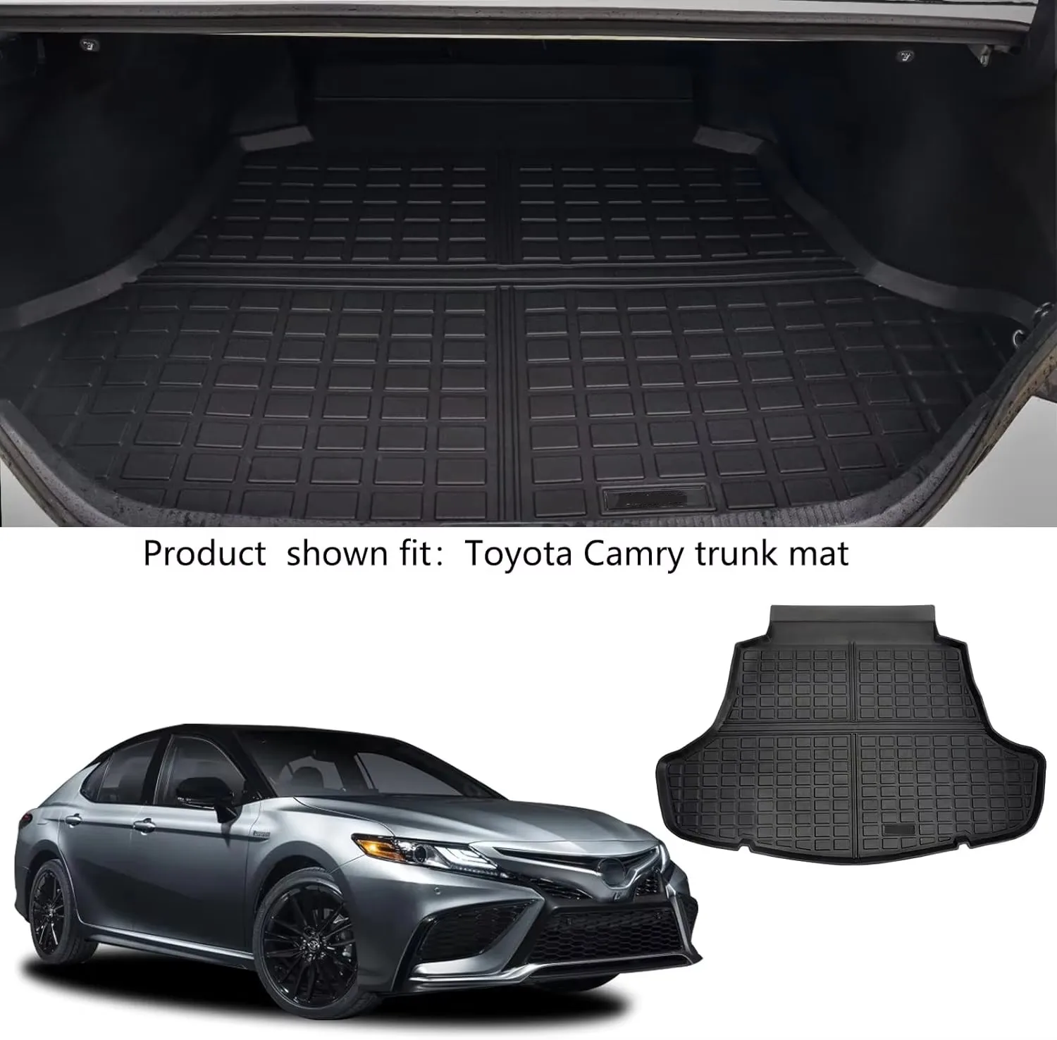 Фото Коврики TPE для Toyota Camry 2018, 2019, 2021, 2022, 2023 годов выпуска, всепогодные, для 2-х рядов сидений и багажника, резиновые (включая гибридные версии) №5