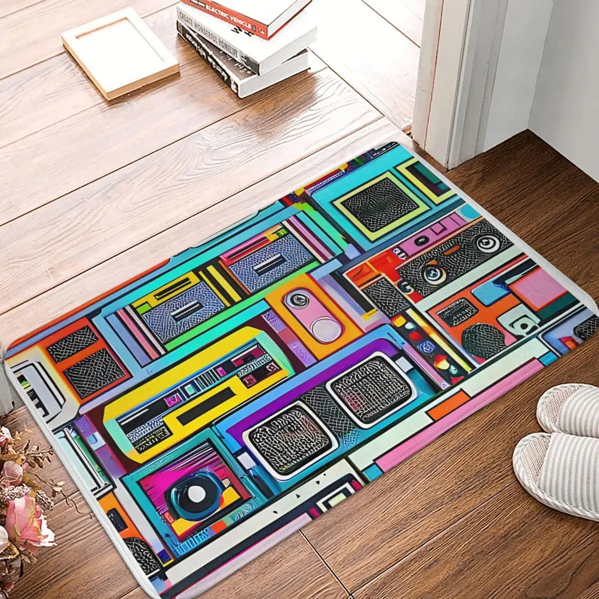 1980s Cassette Tapes Pattern Boombox Boom Box Music Anti-Slip Rug Doormat Bath Mat Floor Carpet Indoor Decorative