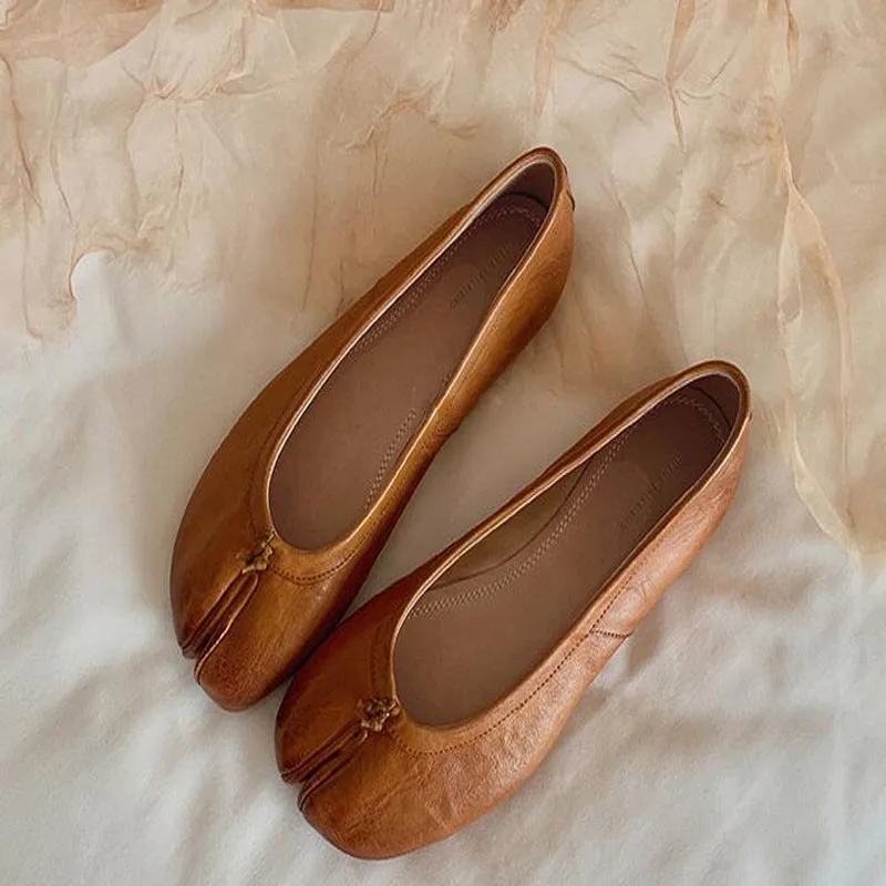 Туфли женские кофейные однотонные Мягкая Натуральная Воловья кожа низкий верх с