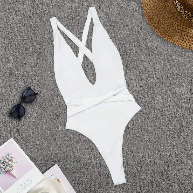 Sexy Deep V Halter One Piece Bikini Set Swimsuit Women 2023 Bathing Suit Beachwear Bikini