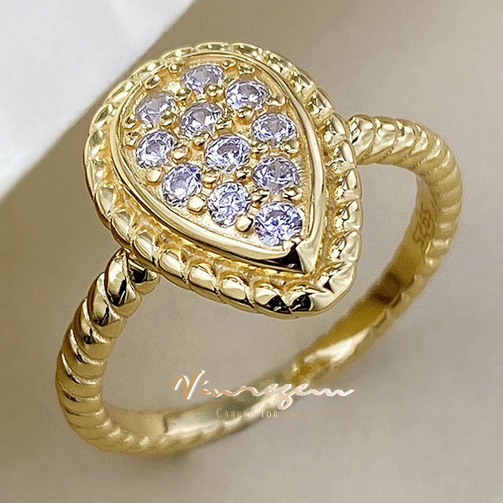 Vinregem Lab Created Сапфир Драгоценный камень 18 К Позолоченное кольцо из стерлингового