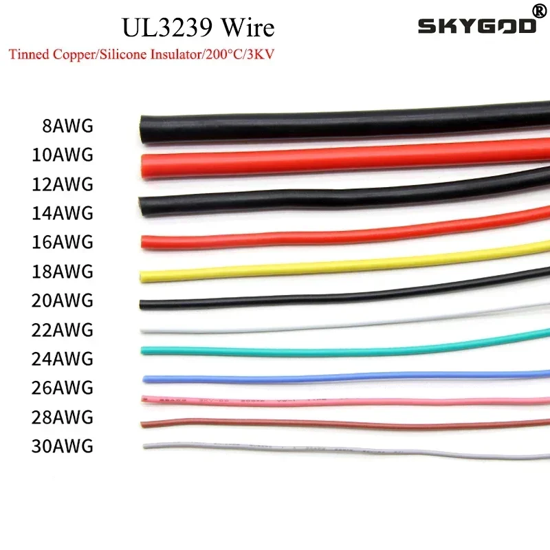 Силиконовый провод UL3239 луженая медь 2 м/5 м 32 30 28 26 24 22 20 18 16 14 12 10 8 AWG 3KV сделай сам