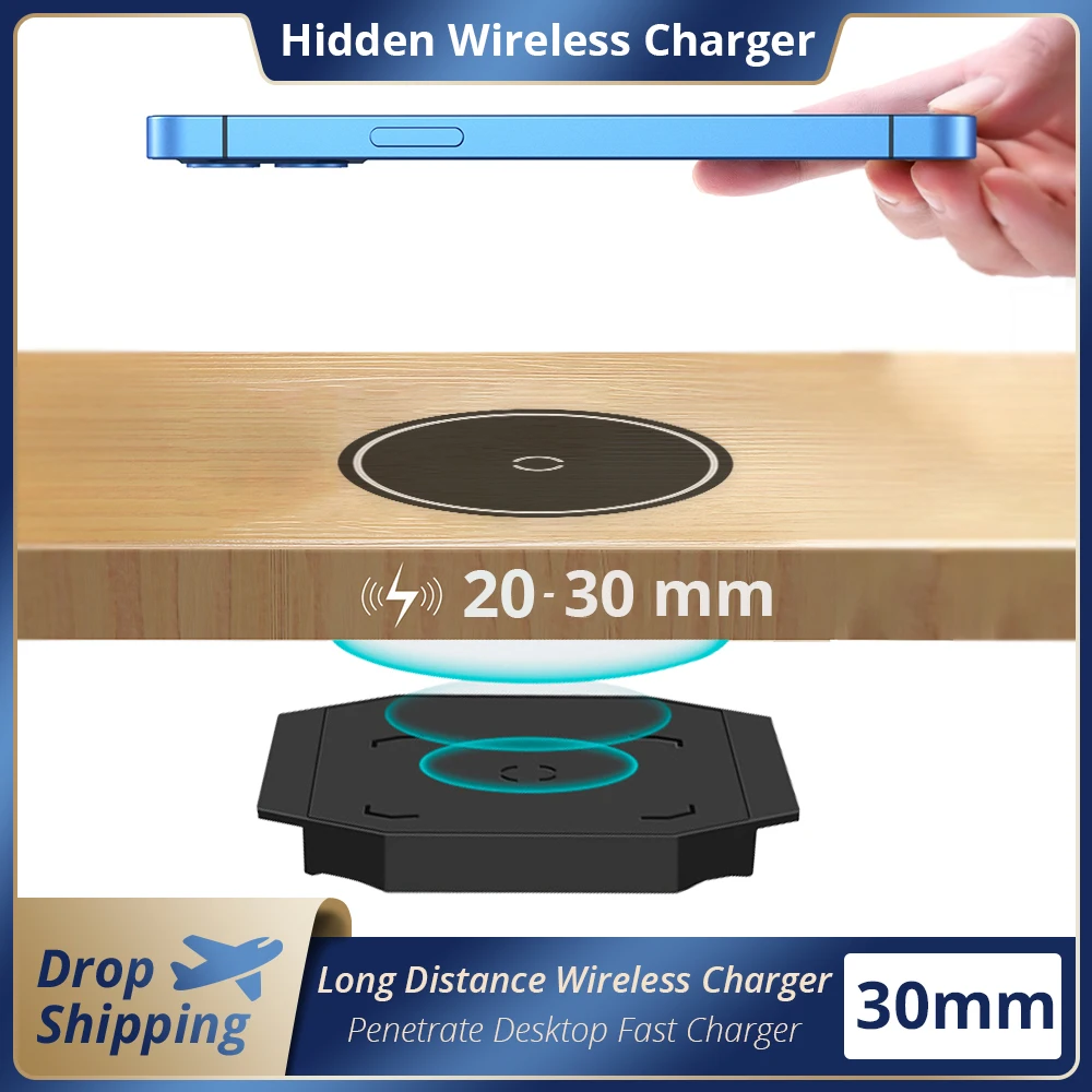

30mm Long Distance Wireless Charger for iPhone 8 11 Pro XS XR Samsung S22 S21 Huawei Xiaomi QI Invisible Wireless Charging Base