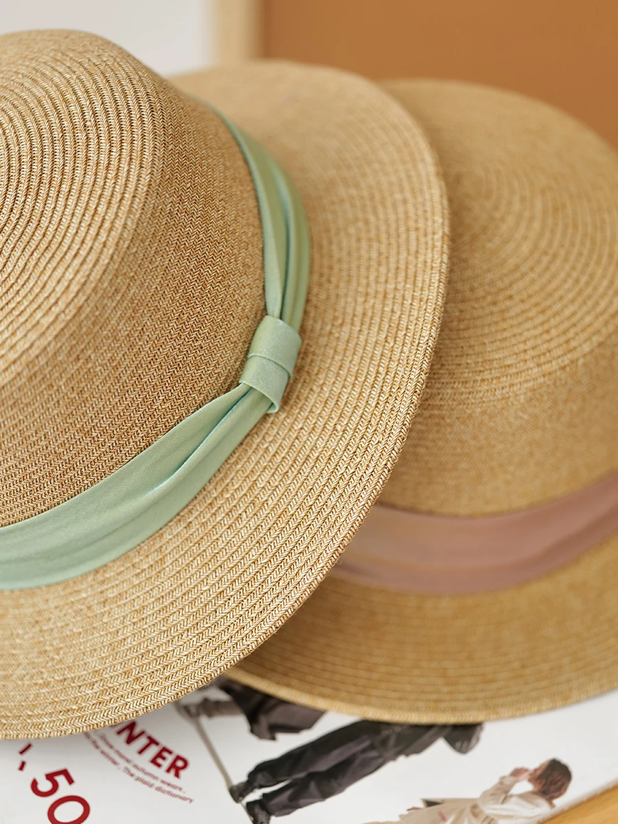 Himade Хепберн Sle французская соломенная шляпа с плоским верхом для летнего пляжа