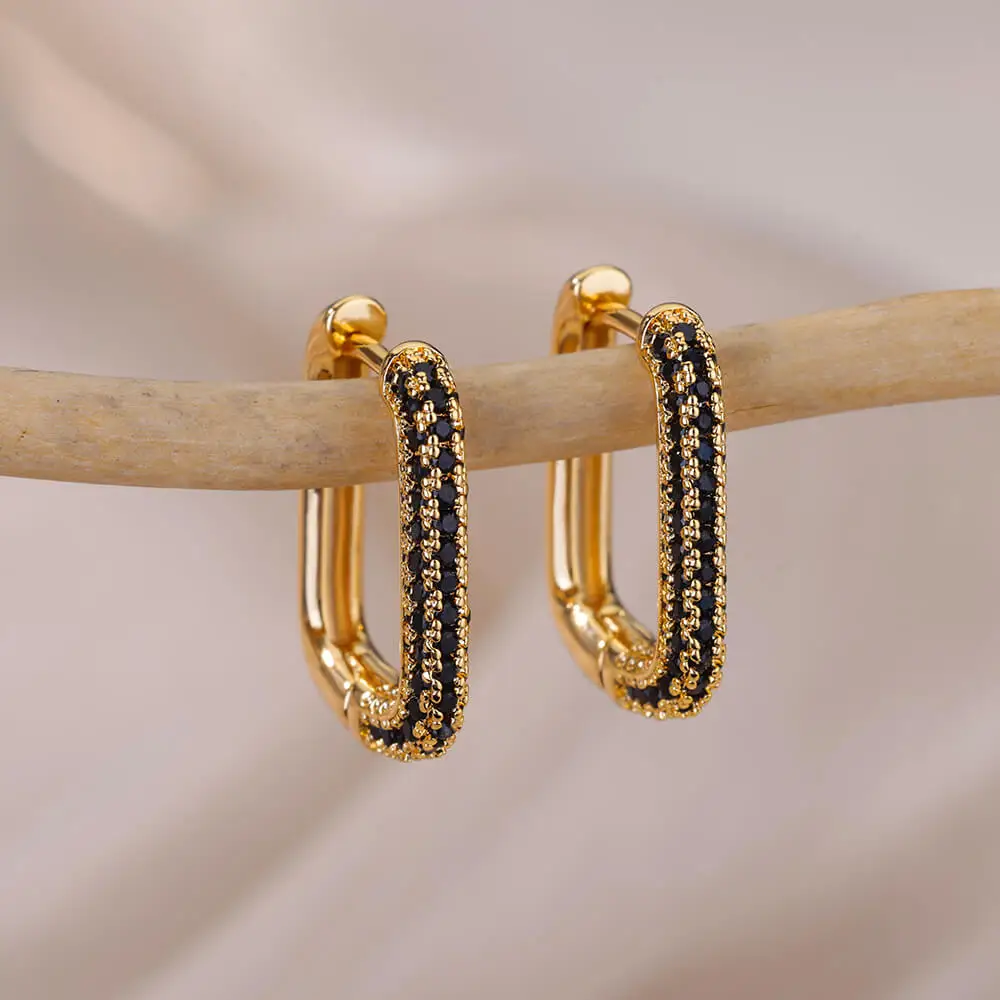 

Black Zircon Hoop Earrings for Women Stainless Steel Geometric Square Earrings 2022 New In Trend Wedding Aesthetic Jewelry Gift