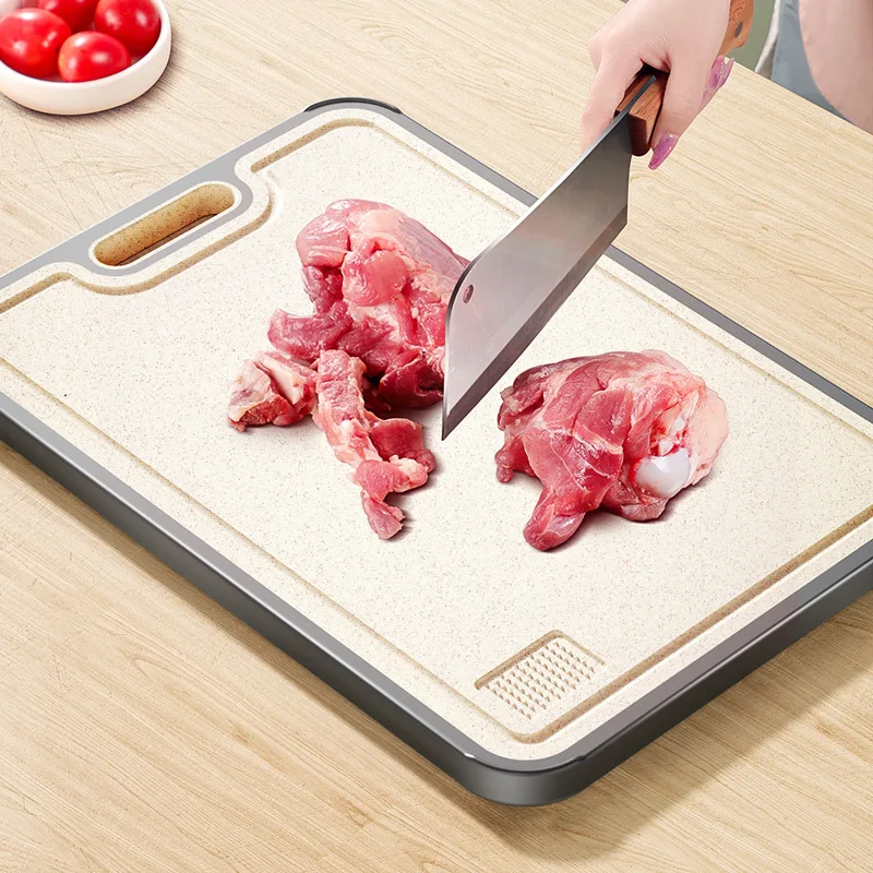 

Antibacterial Two Sides Stainless Steel Wheat Straw Chopping Board Dual-purpose Multifunctional Vegetables Meat Cutting Board