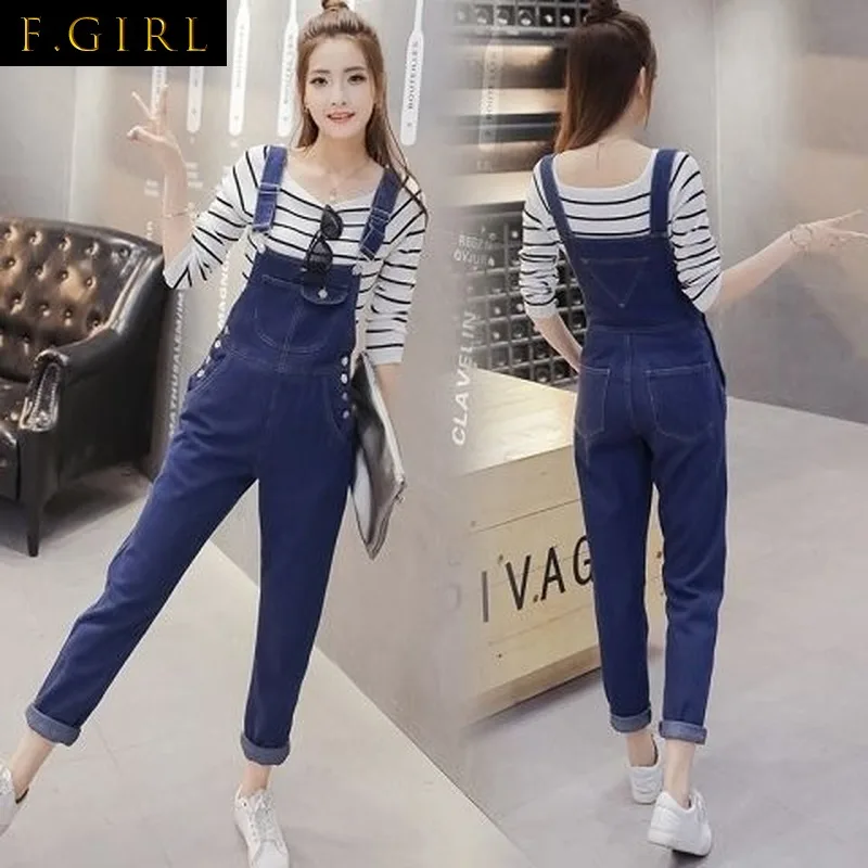 Jumpsuits Women Spring Autumn Solid Blue Denim Hole Ankle Length Vintage Students Female Ulzzang Hot New Kawaii Young Gentle Ins