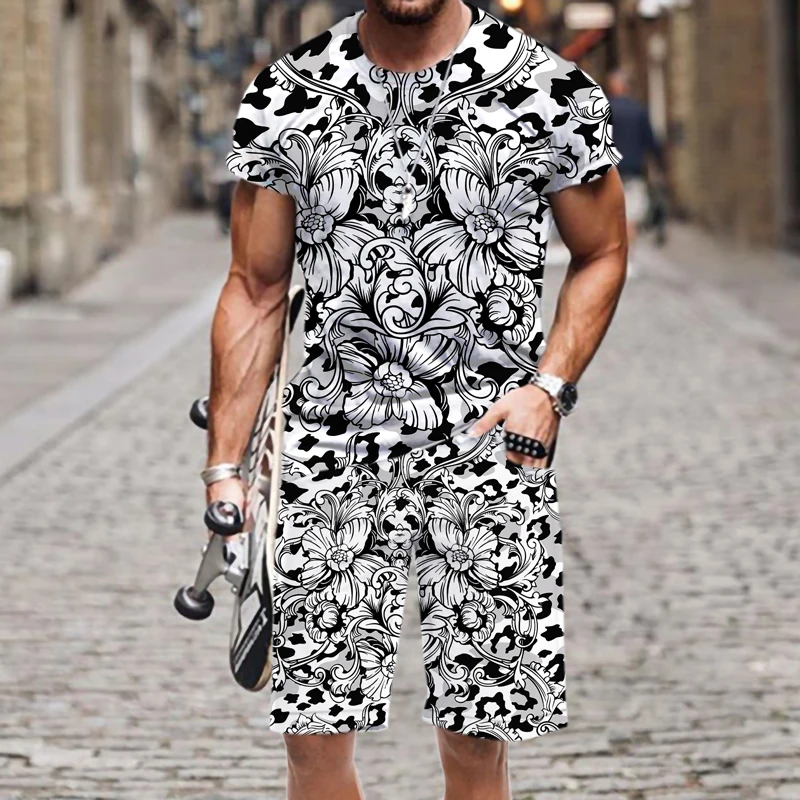 

2022 New Men's Sets Streetwear Summer Outfit Male T-shirt and Pant Two Pieces Hip-hop Casual 3D Abstract personality pattern