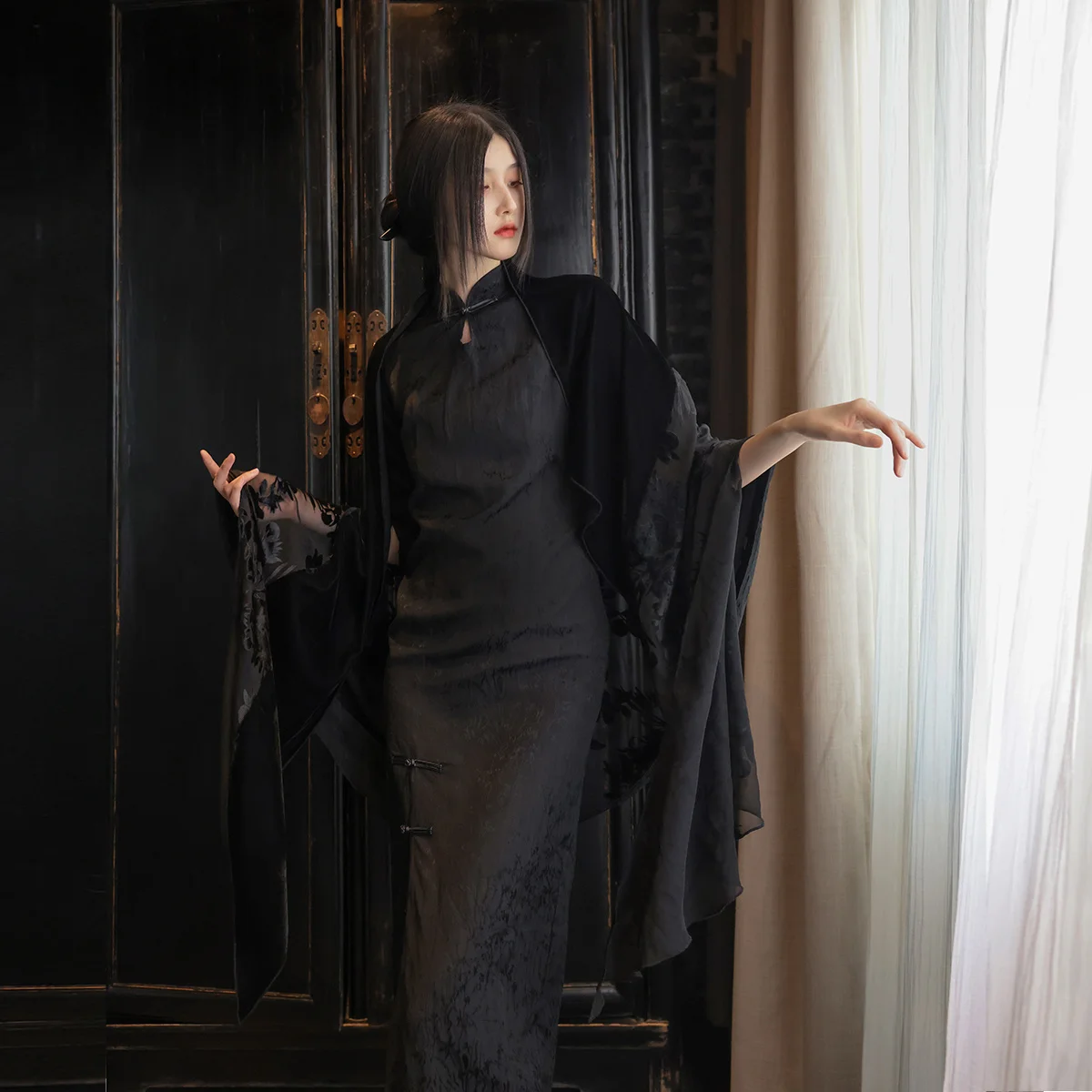 Женское жаккардовое платье-Ципао с разрезом в китайском стиле