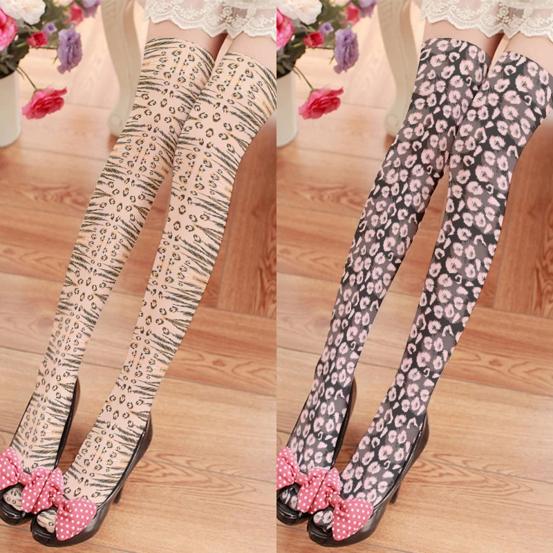 

Sexy Leopard Print Women Stockings 3D Printing New Design Fashion Sexy Harajuku Knee Socks High Quality Thin Stockings Cosplay