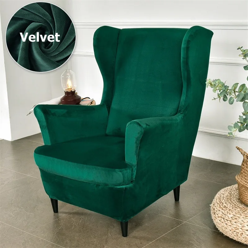 

Velvet Wing Chair Cover Stretch Spandex Armchair Covers Removable Wingback Sofa Covers with Seat Cushion Cover for Dining Room