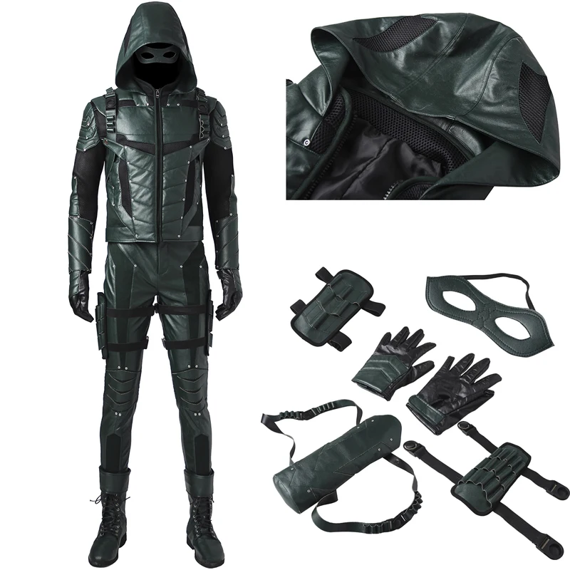 

ТВ супергерой карнавал Хэллоуин Взрослый супергерой Оливер косплей Королева Костюм стрела боевой костюм зеленый наряд стрела герой