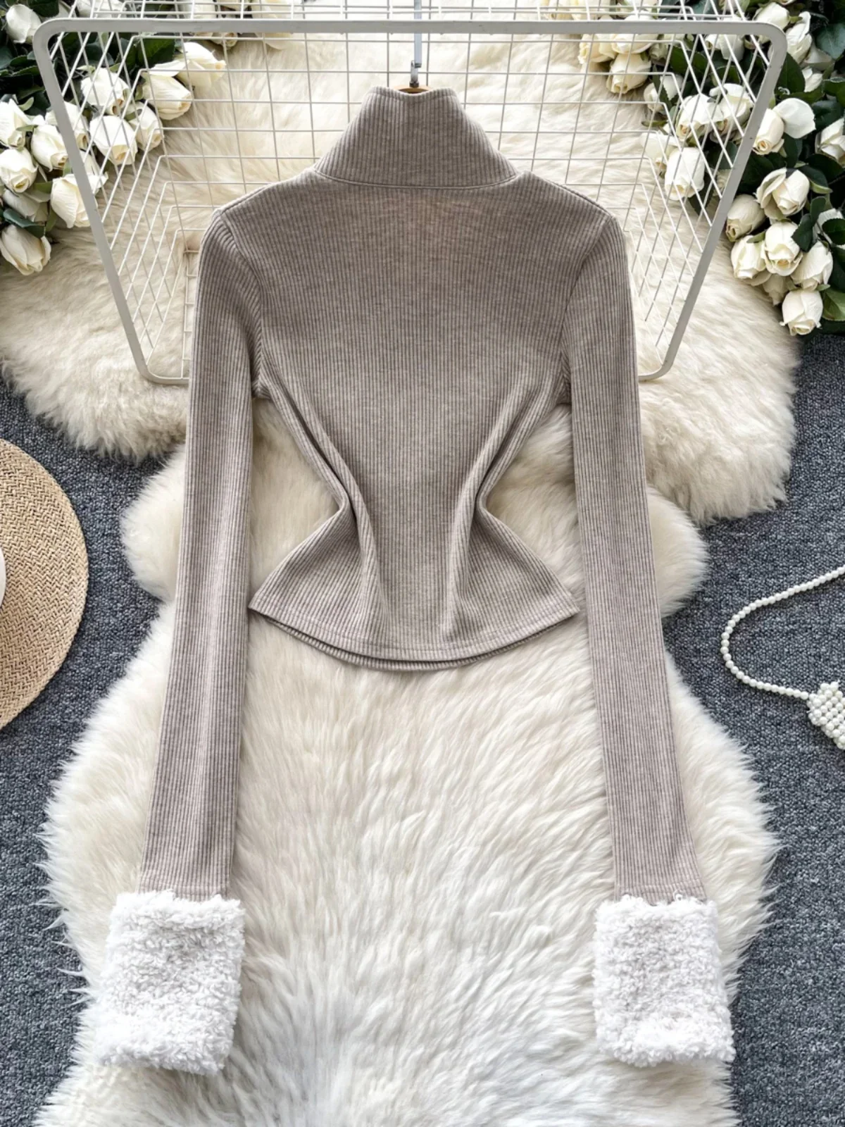 KUSAHIKI модный вязаный свитер с воротником-стойкой для женщин зимняя молния