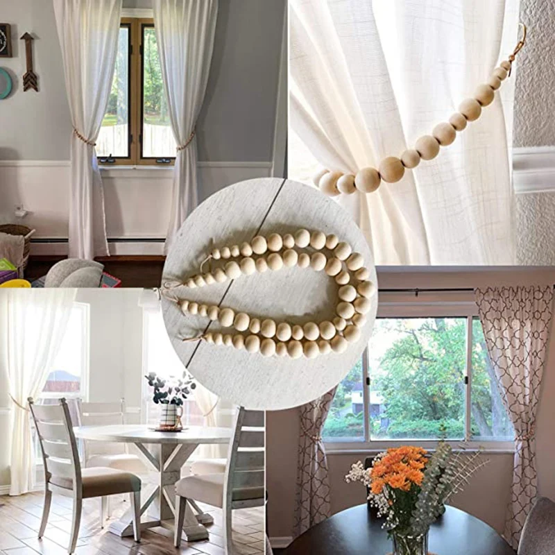 Завязки для штор 2Cps завязки из натурального дерева окон Загородная гирлянда