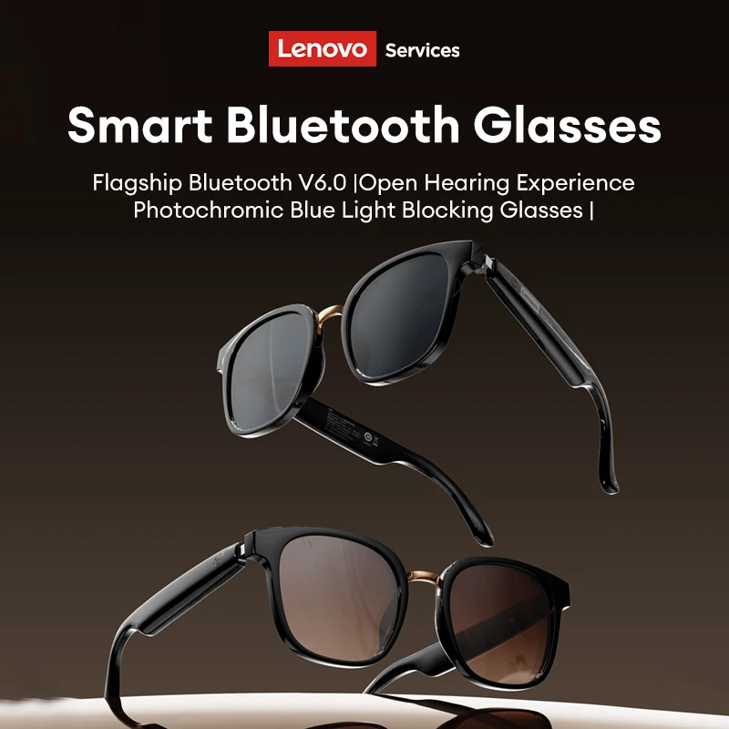 Фото Умные беспроводные очки Lenovo GS106 с Bluetooth 6.0, фотохромными линзами, функцией Hands-Free для музыки и звонков, наушники для активного отдыха и спорта №2