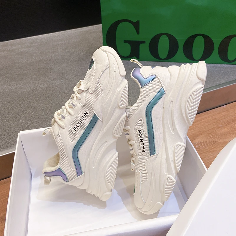 

Women Fashion Dad Shoes Breathable Casual Vulcanized Shoes Walking Chunky Sneakers High Quality Mesh Female Footwear Thick Sole