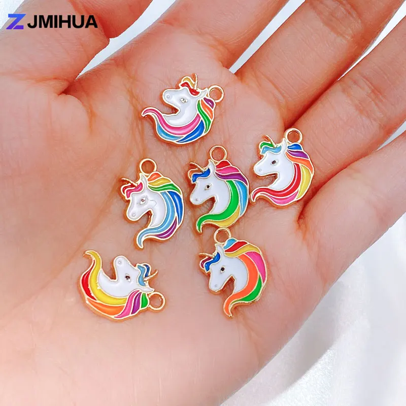 15pcs/lot Enamel Charms Rainbow Unicorn Pendants For DIY Handmade Earrings Bracelets Necklaces Jewelry Making Crafts Accessories - купить по