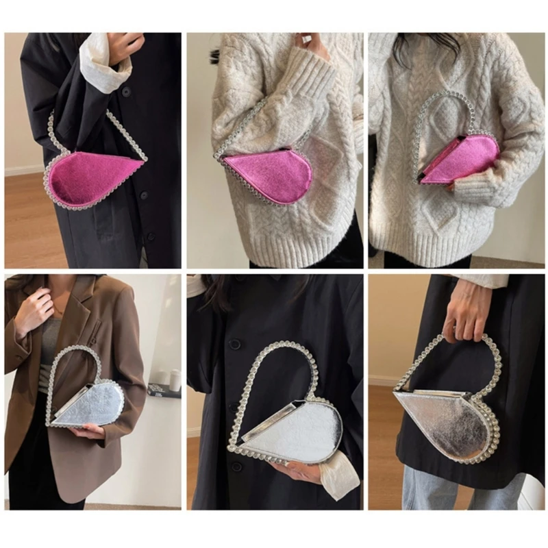 Женский элегантный вечерний клатч в форме сердца со стразами вечерняя сумка