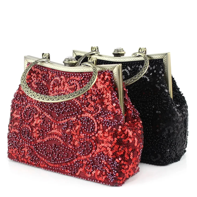 

The new fashion hand-held beaded embroidery bag is pure hand-embroidered beaded beaded 100 match diagonal cross banquet retro la