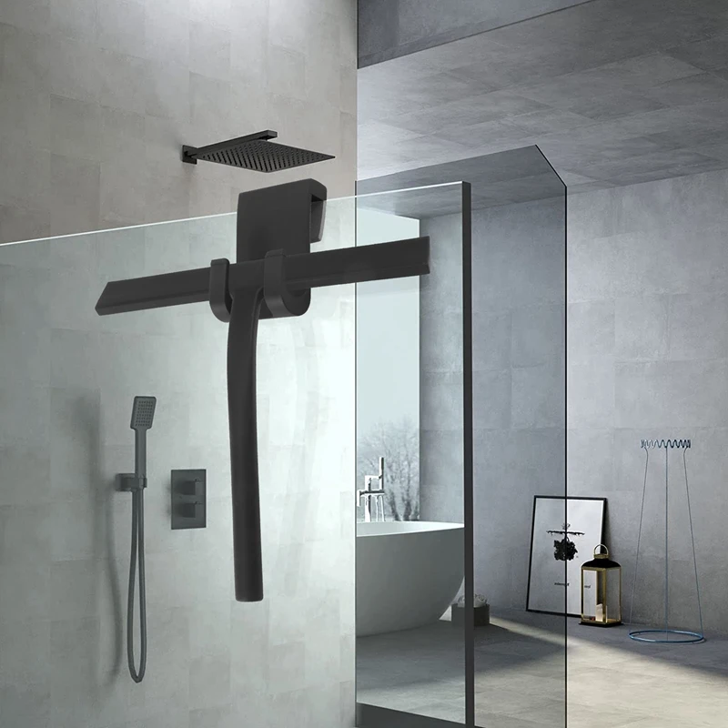 

Скребок для душа, дворник черный, без сверления, с подвесным крючком