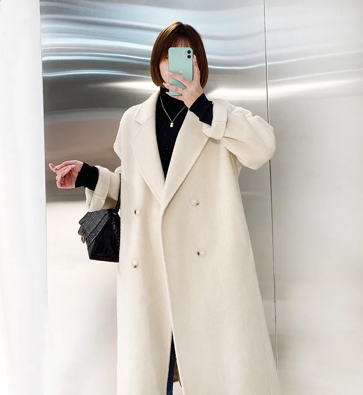 

Женское шерстяное пальто свободного покроя, с отложным воротником, теплая зимняя одежда, длинные пальто, топы, Осень-зима 2023