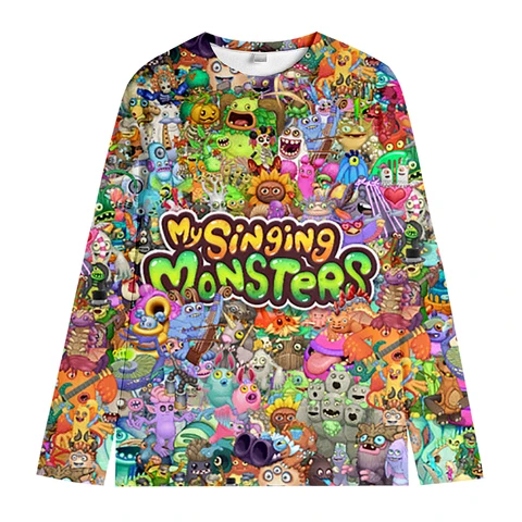 Толстовка с принтом «Мои поющие монстры» для мальчиков и девочек, осенний пуловер с круглым вырезом, повседневная красочная толстовка с героями мультфильмов, детские топы с длинными рукавами