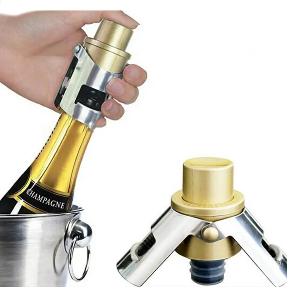 

Portable Stainless Steel Champagne Stopper Cork Sparkling Wine Bottle Plug Sealer Push-type Inflatable Champagne Plug Cap
