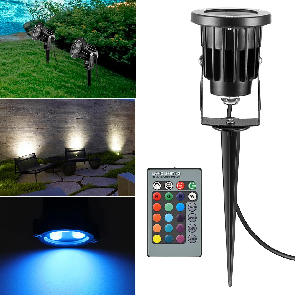 

8W Mini AC 85-265V IP65 Waterproof RGB LED Lawn Spotlight Light 24 Keys Remote Lamps Garden Outdoor Landscape Lighting GO-L03