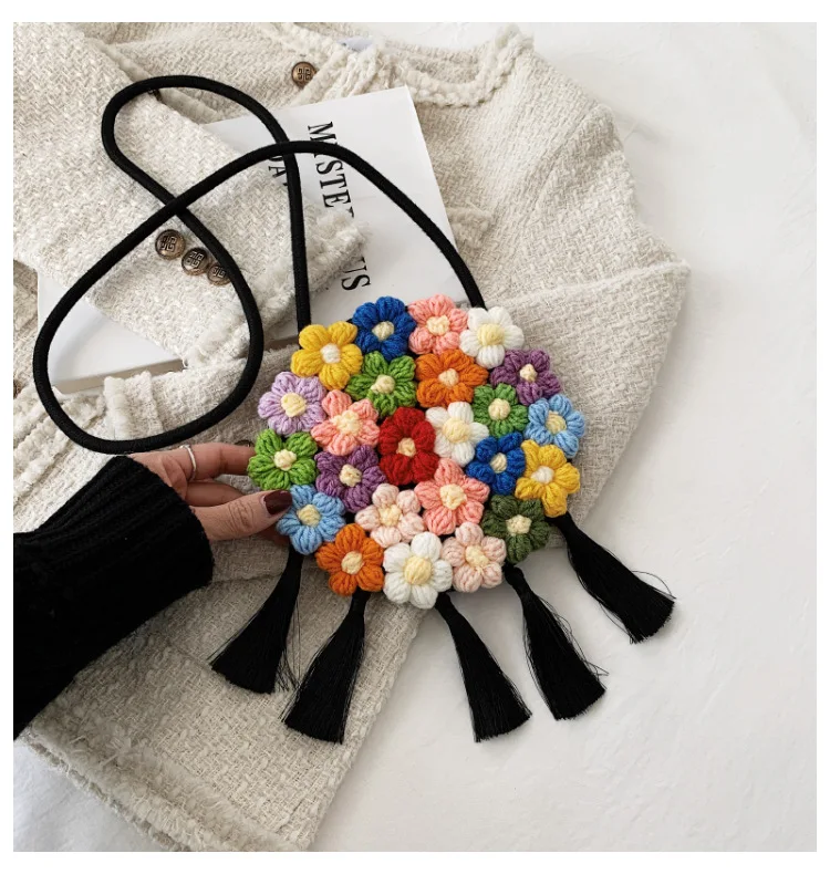 

New Handmade Rope Woven Handbag Bohemian Rattan Beach Bag Tassel Bohe Bolsos Feminine Crochet Fringed Women Shoulder Bags 2022