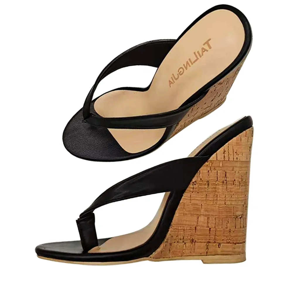 

White Brown Black PU Hemp Rope Wedge Platform High Heel Sandals High-Heeled Shoes Female Peep Toe Large Size 34-46