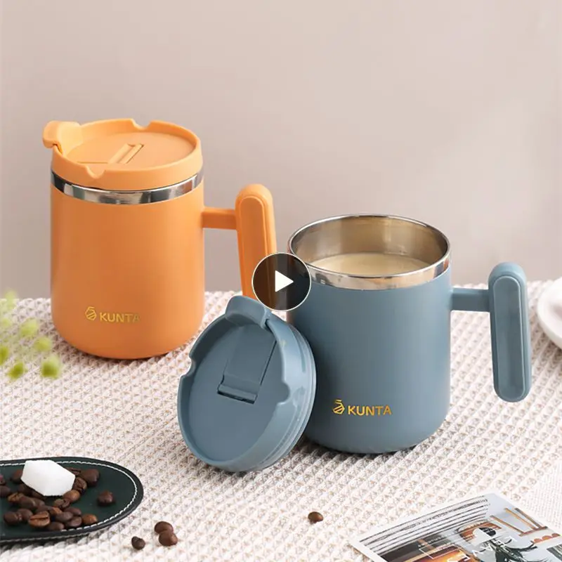 

Drinkware Office Mug Latte Cappuccino Handle Mugs Anti-scald With Lid Thermos Mug With Handle Tea Cup 304 Stainless Steel Mug